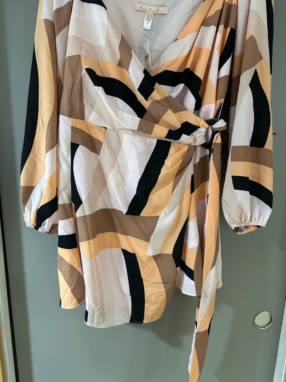 Anthropologie Hutch Geo Wrap Mini Dress Balloon Sleeve Tie Waist wedding guest - Picture 5 of 11